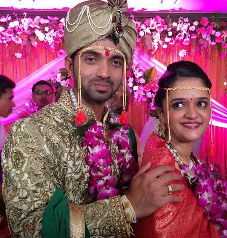 Indian cricketer Ajinkya Rahane began his new innings as a married man when he tied the knot with Radhika Dhopvkar on Friday morning in Mumbai. The couple live in the same area and it is an arranged marriage.