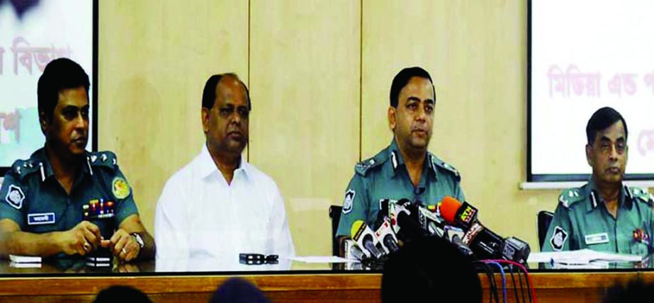 DMP Commissioner Benazir Ahmed speaking at a press briefing on security measures on Durga Puja and Eid-ul-Azha at DMP Media Center on Sunday.