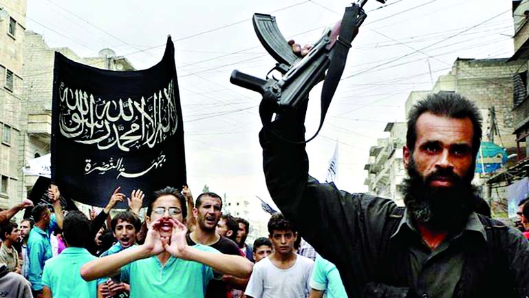 Supporters of al-Nusra Front held a rally against the coalition and Syrian government in Aleppo.