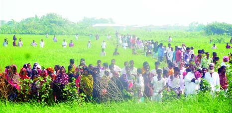 NOAKHALI: Thousands of landless people at Karing Char in Hatia came out of their houses protesting illegal eviction without any rehabilitations on Sunday.