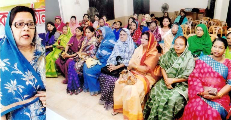 Chittagong Mahila Awami League leader Hasina Mohiuddin speaking at a discussion meeting on the occasion of 68th birth day of sheikh hasina at chittagong yesterday.