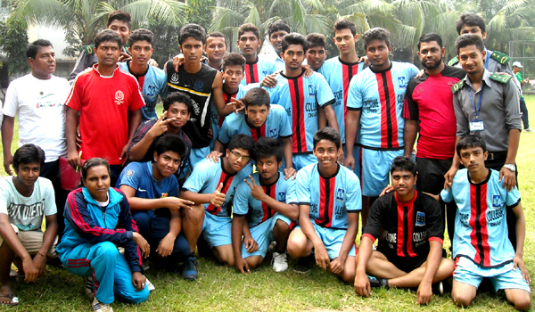 Players of Milestone College Volleyball team, who became champion of Dhaka Education Board Inter College Volleyball tournament beating Cambrian College team at the Mohammadpur Govt. Physical Education College play ground recently.