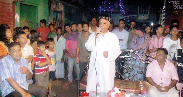 CCC Mayor M Monzoor Alam speaking as Chief Guest at a Durga Puja function at Chittagong yesterday.