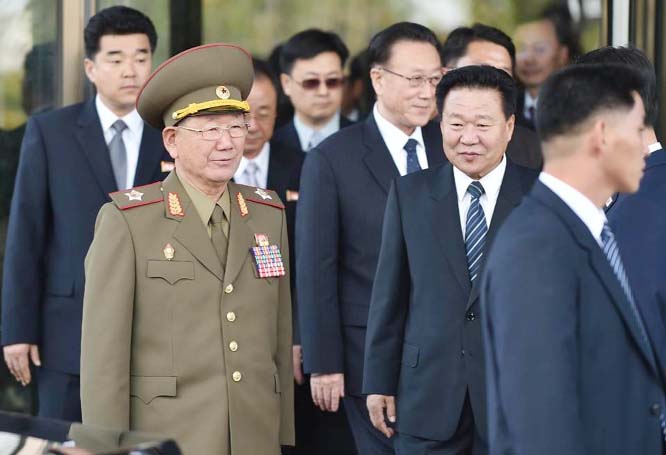 Hwang Pyong-So (2nd L), director of the military's General Political Bureau, the top military post in North Korea, walks with other N.Korean officials, following a meeting in Incheon, South Korea.