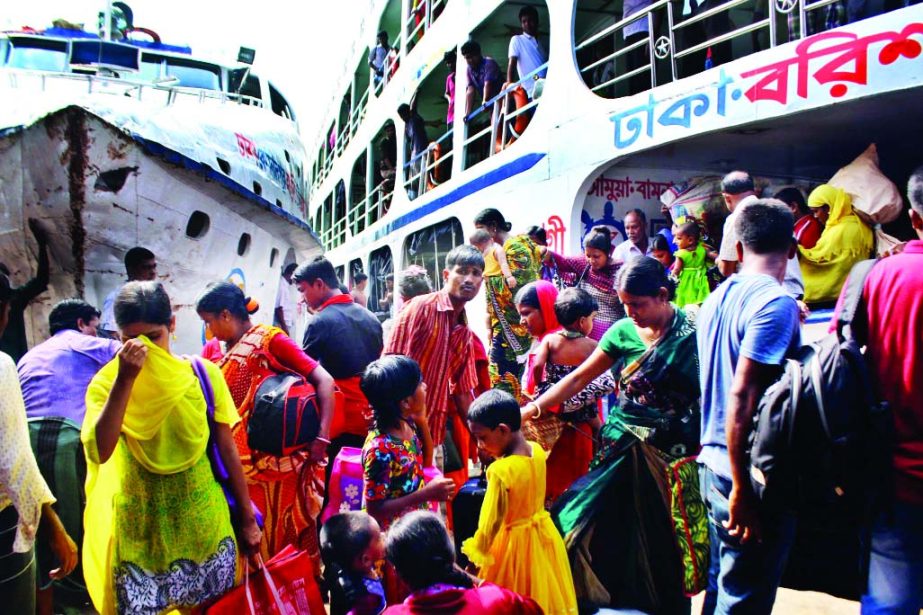 City bound passengers have started to return after celebrating Eid-ul-Azha with their near and dear ones at their village homes. The snap was taken from Sadarghat Launch Terminal on Friday.