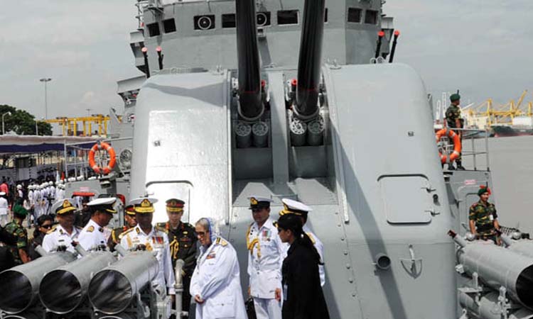 Prime Minister Sheikh Hasina visited BNS Osman after conferring 'National Standard' to BNS Osman at Chittagong Naval Base as Chief Guest yesterday morning .