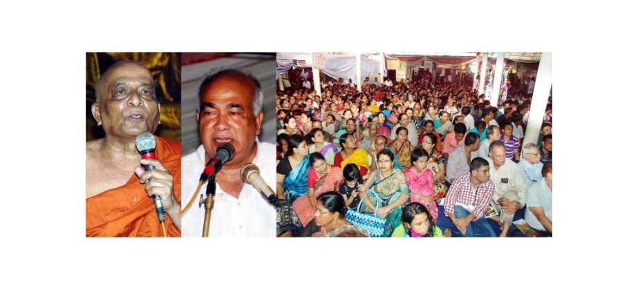 Housing and Public Works Minister Engr Mosharraf Hossain MP and Sanganayak Suddanando Mahather, President, Bangladesh Buddhists Krishti Prochar Sangha speaking at " Kathin Chibor Dan Utsab' at Nobopandit Bihar in Chittagong yesterday.