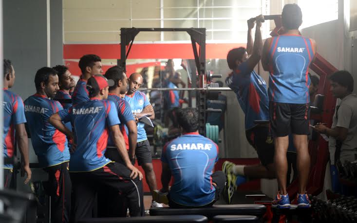 Members of Bangladesh National Cricket team during their practice session at the Gymnasium of Sher-e-Bangla National Cricket Stadium in Mirpur on Sunday.
