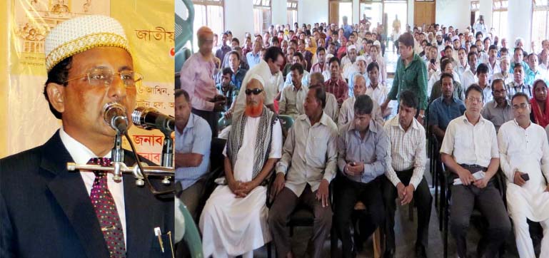 Md Shafiqur Rahman, District and Session Judge, Chittagong speaking as Chief Guest at a workshop on providing legal assistance to poor at Ali Kadam in Bandarban yesterday.