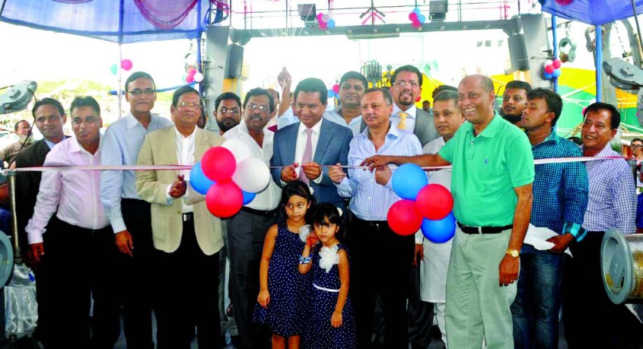 AK Azad, Chairman of Shahjalal Islami Bank Limited, inaugurating a deep sea fishing vessel "EuroStar-2" financed by the bank at Chittagong Port on Sunday. Md Helal Uddin Chowdhury Managing Partner of TH Fishing Company and Managing Director of the bank