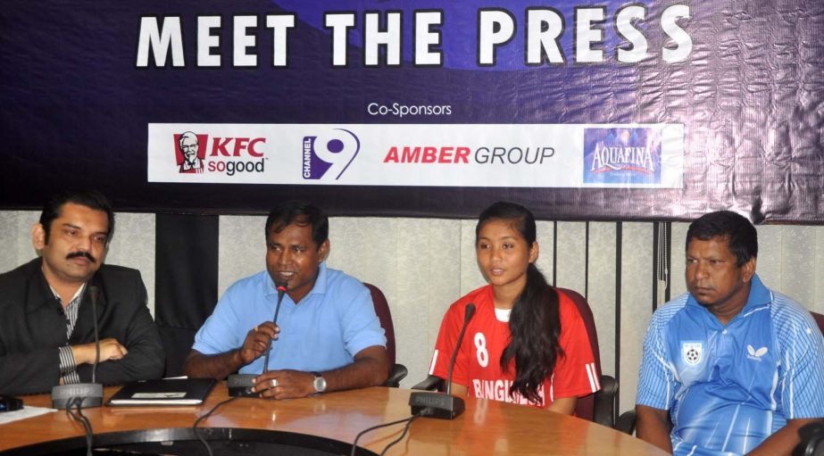Head Coach of Bangladesh Under-16 National Women's Football team Golam Rabbani Choton speaking at a press conference at the conference room of Bangladesh Football Federation House on Tuesday.