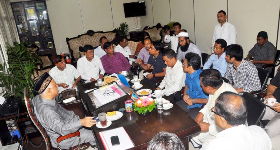 Leaders of Advertisement Owners' Association hold a meeting with CCC Mayor M Monzoor Alam at his office at Chittagong yesterday.