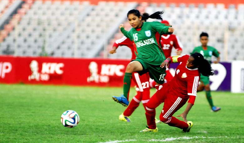 A scene of todayâ€™s match between Bangladesh and the United Arab Emirates women