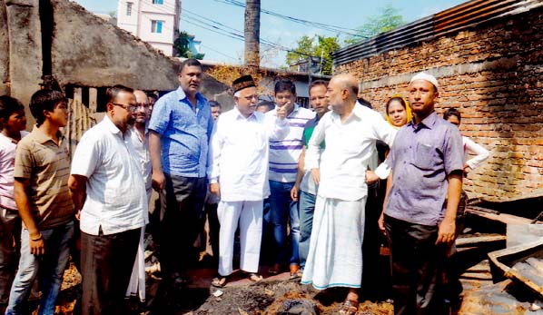 CCC Mayor M Monzoor Alam visiting fire gutted establishments in city's Ward No-5 areas yesterday.