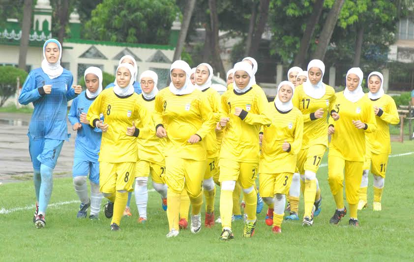 Players of Islamic Republic of Iran during a practice session at Rajarbagh Police Line ground on Monday.