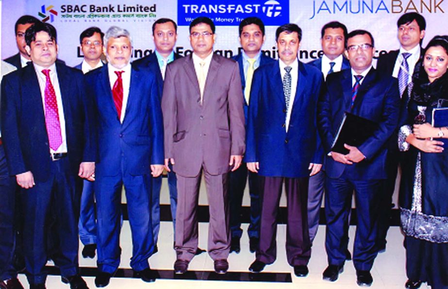 Jamuna Bank Limited and South Bangla Agricultural & Commerce Bank Limited jointly organised a program for disbursement of foreign remittance through Trans Fast Remittance LLC on Tuesday. Khairuzzaman, Country Head of Trans Fast LLC, Harunur Rashid, EVP o