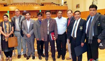 Winners of â€˜Life Time Achievement Awardsâ€™ by Friends Club of Los Angeles pose for photo at prize giving ceremony held at Virgil School Auditorium in Los Angeles, USA on Sunday.