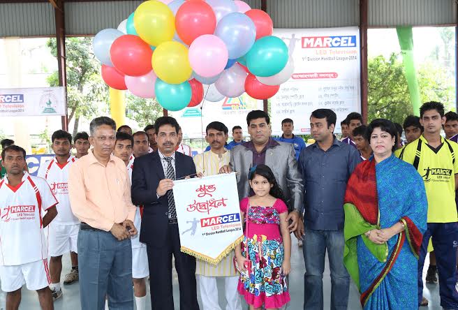 Executive Director of RB Group SM Zahid Hasan inaugurating the Marcel LED Television First Division Handball League by releasing the balloons as the chief guest at the Shaheed (Captain) M Mansur Ali National Handball Stadium on Friday.