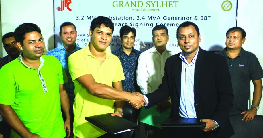 JRC Group and Grand Sylhet Hotel and Resort sign a deal to supply and install of 3200kVA substation, generator and Bushbar Trunking System in the hotel. Fakoruddin Razi, Managing Director of Global Asset Ltd on behalf of the hotel and Mahfuj Al Rashid Chi