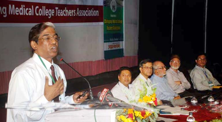 Vice Chancellor of Bangabandhu Sheikh Mujib Medical University Prof. Dr. Pran Gopal addressing the inaugural session of 4-day long International Science Conference arranged at Chittagong Medical College Auditorium as Chief Guest on Monday .