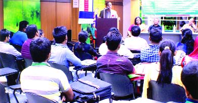 Dr M Mosharraf Hossain, District Governor (1994-95) of Rotary International, District-3281Bangladesh, delivering keynote address at a seminar organized as part of Lions Governor's Service Month Call "Peace and Prosperity" for the students of Green Univ