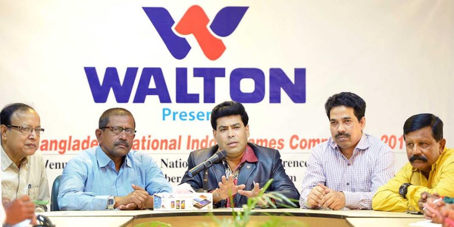 Additional Director and Head of Games & Sports of RB Group FM Iqbal Bin Anwar Dawn speaking at a press conference at the Bangabandhu National Stadium conference room on Thursday to mark the Walton 1st Swid Bangladesh National Indoor Games Competition-2014