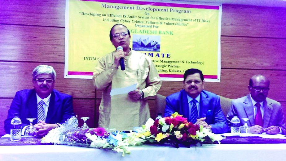 Bangladesh Bank Governor Dr Atiur Rahman speaking on a 3-day intensive training on "Developing an Efficient IS Audit System for Effective Management of IT Risks including Cyber Crimes, Failures & Vulnerabilities" at Gulshan-1 in the city recently.