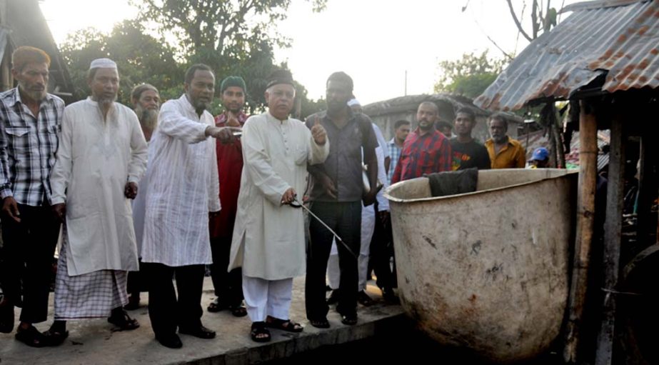 CCC Mayor M Monzoor Alam inaugurating mosquito eradication programme at New Shaheed Lane under Ward No 9 in the city yesterday.