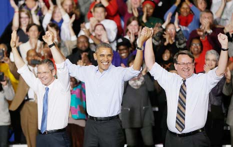 President Barack Obama addresses supporters at Wayne State University in Detroit..