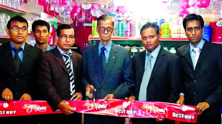 Lt Col Mahtabuddin Ahmed (Retd), Chairman of PRAN-RFL Group inaugurating the new RFL 'Best Buy' outlet at Zigatola in the city on Saturday.