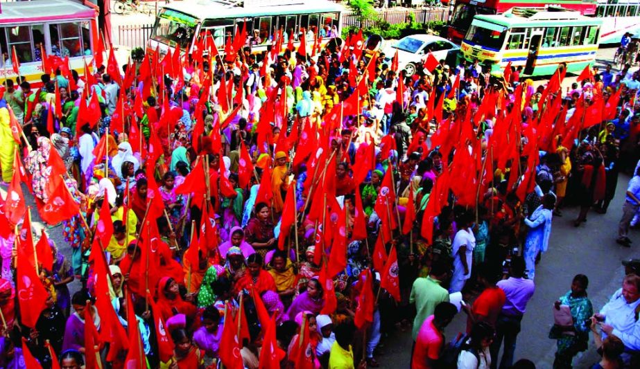 Hamim Sports Wear Factory workers gathered in front of Jatiya Press Club on Friday demanding resumption of production in the factory and payment of their arrears immediately.