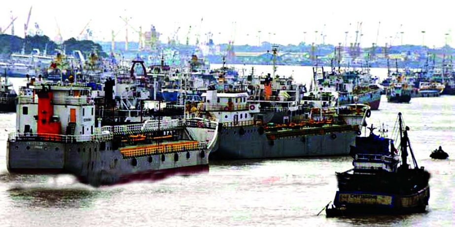 Navigation workers called for indefinite strike demanding stoppage of extortion, piracy and ensuring security of their vessels across the waterways. This snap was taken from Karnaphuli area on Saturday.