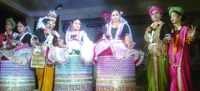 MOULVIBAZAR: Participants performing dance at the concluding ceremony of the Moha Ras Lila Festival of the Manipuri community of Kamalganj Upazila on Friday.