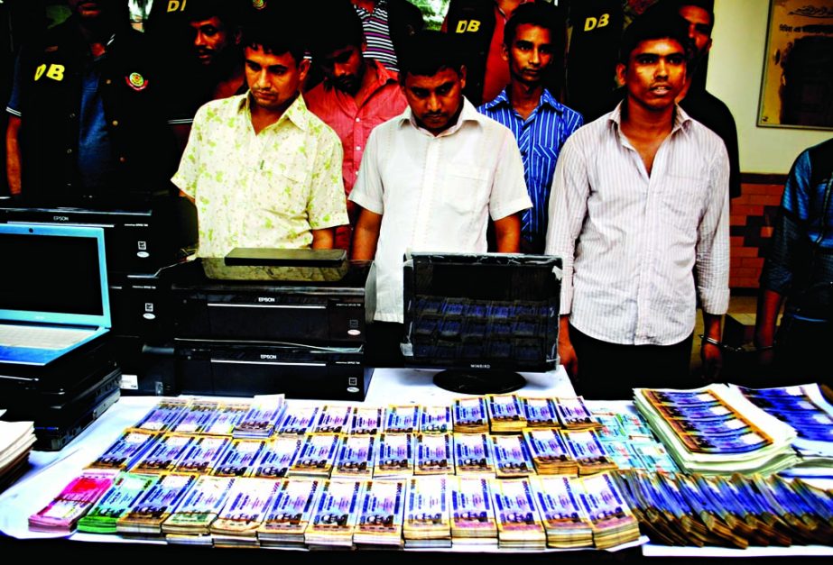 Eight currency forgers were arrested along with Taka one crore fake currency and note-making instrument were also seized from their possession in city's Mirpur area on Sunday by DB police.