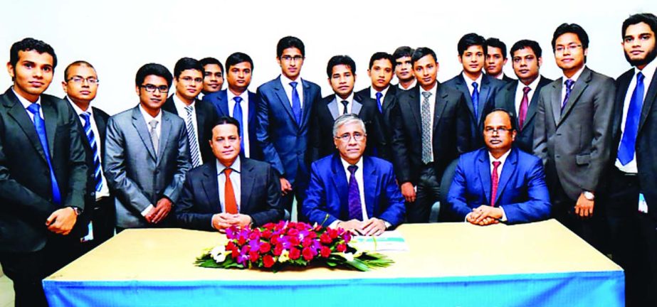 Acting Managing Director of Prime Bank Limited Ahmed Kamal Khan Chowdhury poses with the participants of the 73rd Foundation Training Course of the bank concluded at its training center recently. Head of Human Resources Division EVP J H Shahedi and Head o