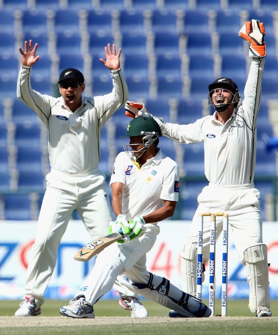 Younis Khan was lbw for 28 on the day four of the First Test between Pakistan and New Zealand at Sheikh Zayed Stadium in Abu Dhabi, United Arab Emirates on Wednesday.