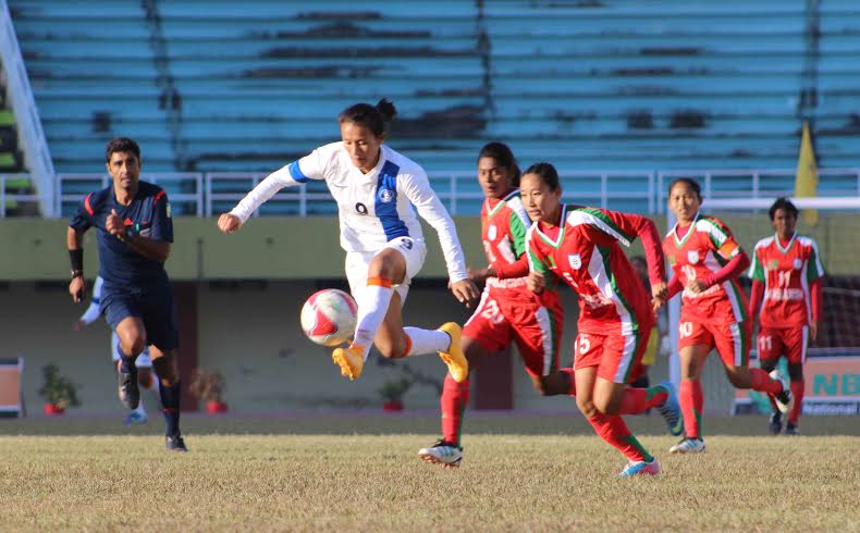 A moment of Group A match of the 3rd SAFF Women Championship between Bangladesh and defending champions India at the Jinnah Stadium in Islamabad, Pakistan on Saturday. India won the match 5-1.
