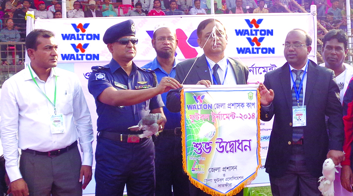 Md Abdus Samad, Divisional Commissioner of Khulna division inaugurating the Walton DC Cup Football Tournament, Satkhira at the Satkhira Stadium on Monday.