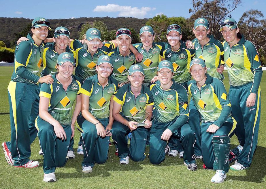 The victorious Australia Women's team after completing a 4-0 sweep in the series against West Indies after 4th women's ODI at Bowral on Tuesday.