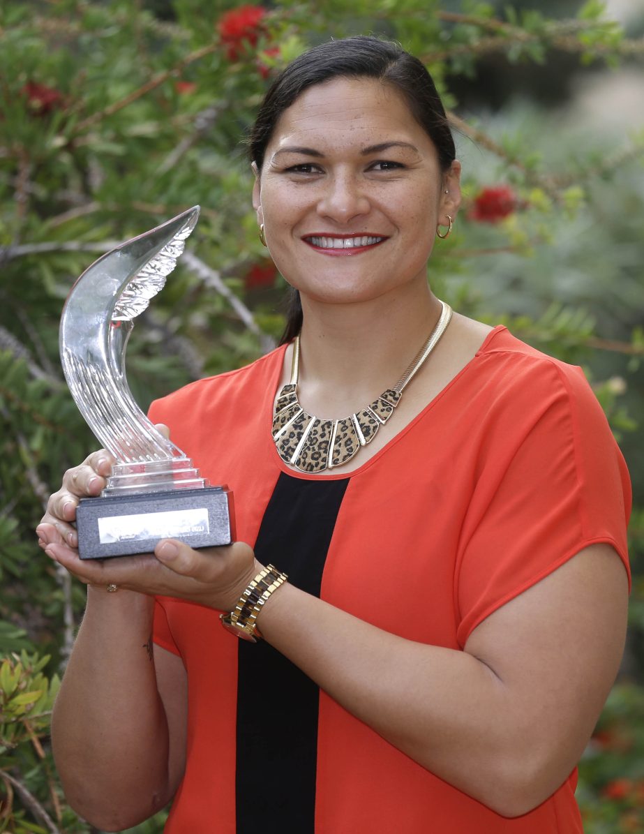 Shot putter from New Zealand Valerie Adams holds her International Athletic Foundation "2014 Athlete of the Year Awards"" after a press conference on Friday in Monaco. The IAAF 2014 World Athletics Gala will take place tonight in Monaco."