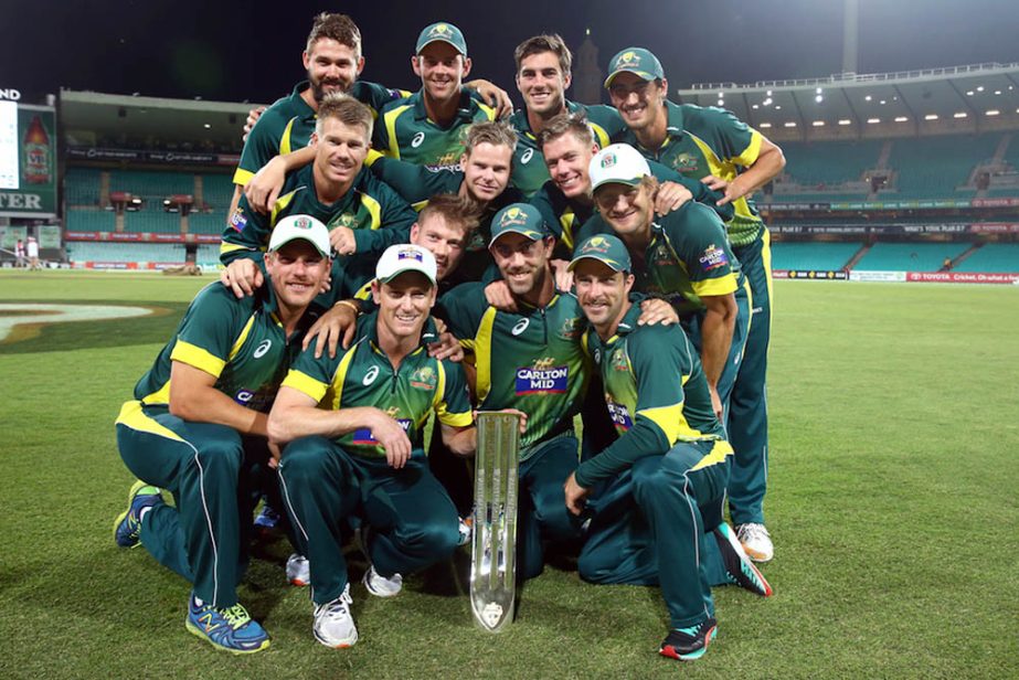 The Australian team poses after the 4-1 series win at the Sydney Cricket Ground in Sydney, Australia on Sunday.