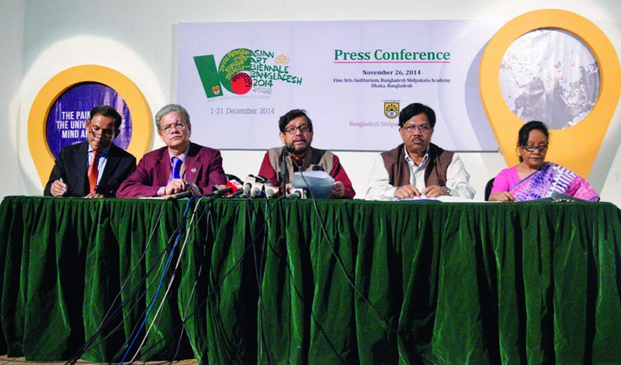 Cultural Affairs Minister Asaduzzaman Noor MP speaking at a press conference to announce the 16th Asian Art Biennale at the Auditorium of the National Art Gallery of Bangladesh Shilpakala Academy on Wednesday.