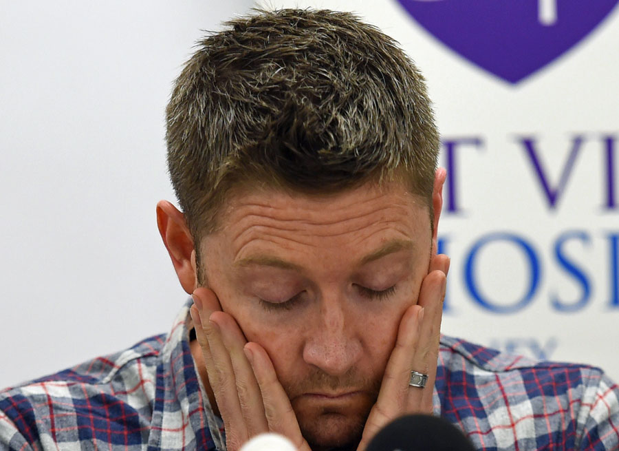 Michael Clarke speaks to the media, following the death of Phillip Hughes in Sydney on Thursday.