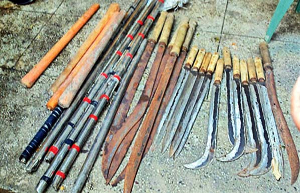 Arms recovered from from two residential halls of Chittagong College yesterday.