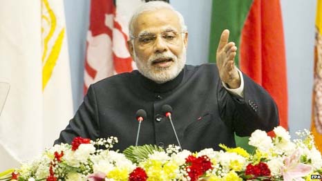 Indian Prime Minister Narendra Modi addressing the Saarc leaders in Kathmandu.