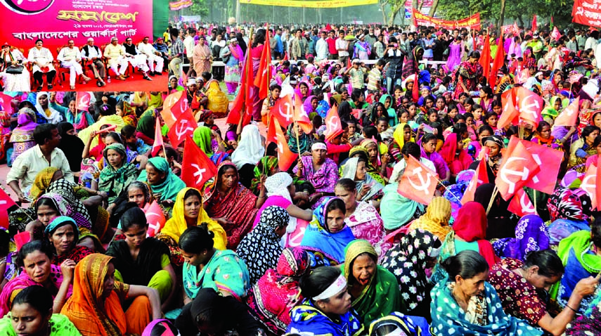 Civil Aviation and Tourism Minister and President of Workers Party of Bangladesh Rashed Khan Menon, among others, at a meeting of the party held in the city's Suhrawardy Udyan on Saturday.