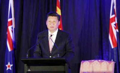 China's President Xi Jinping attends a news conference in Wellington.