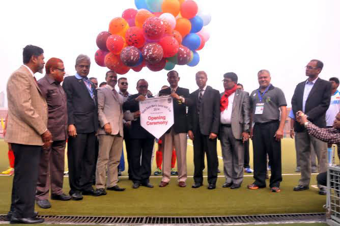 Vice-Chairman of Islami Bank Bangladesh Limited Engineer Mostafa Anwar inaugurating the Under-21 AHF Cup Hockey Tournament by releasing the balloons as the chief guest at the Moulana Bhashani National Hockey Stadium on Sunday.
