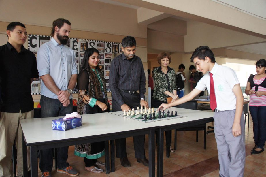 A view of the inaugural ceremony of the DPS STS Inter-School Chess Tournament held at the auditorium of the School in Uttara on Friday.