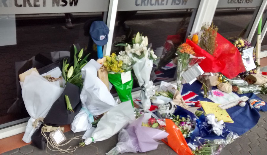 Tributes to Phillip Hughes outside the SCG, Sydney on Sunday.